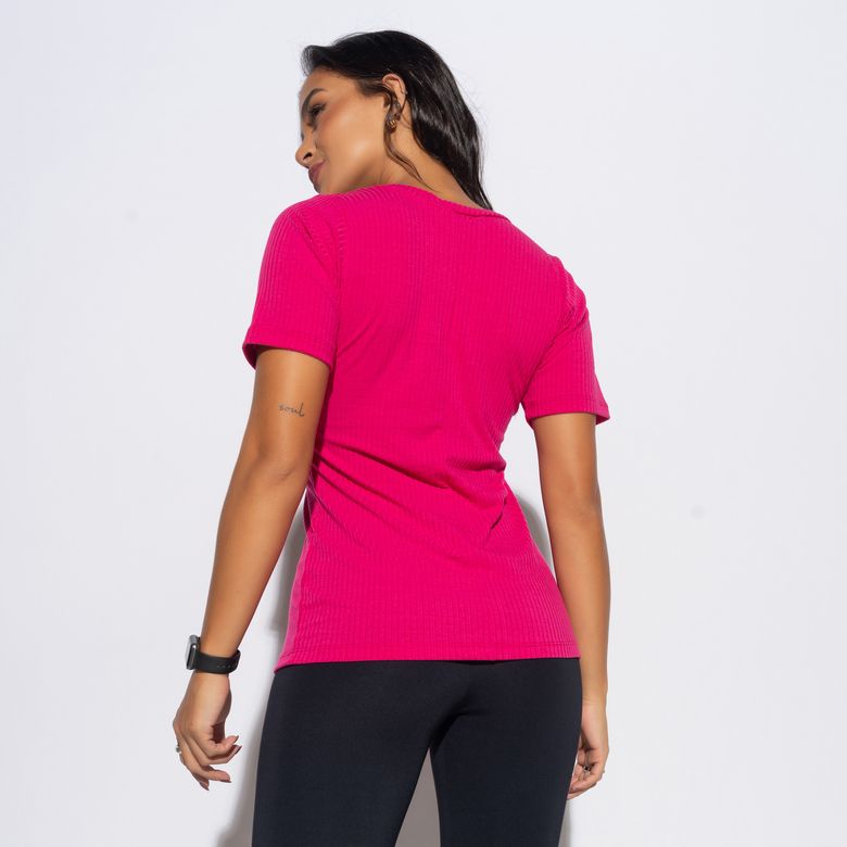 Ribbed V-neck Fitness Blouse Pink BL480