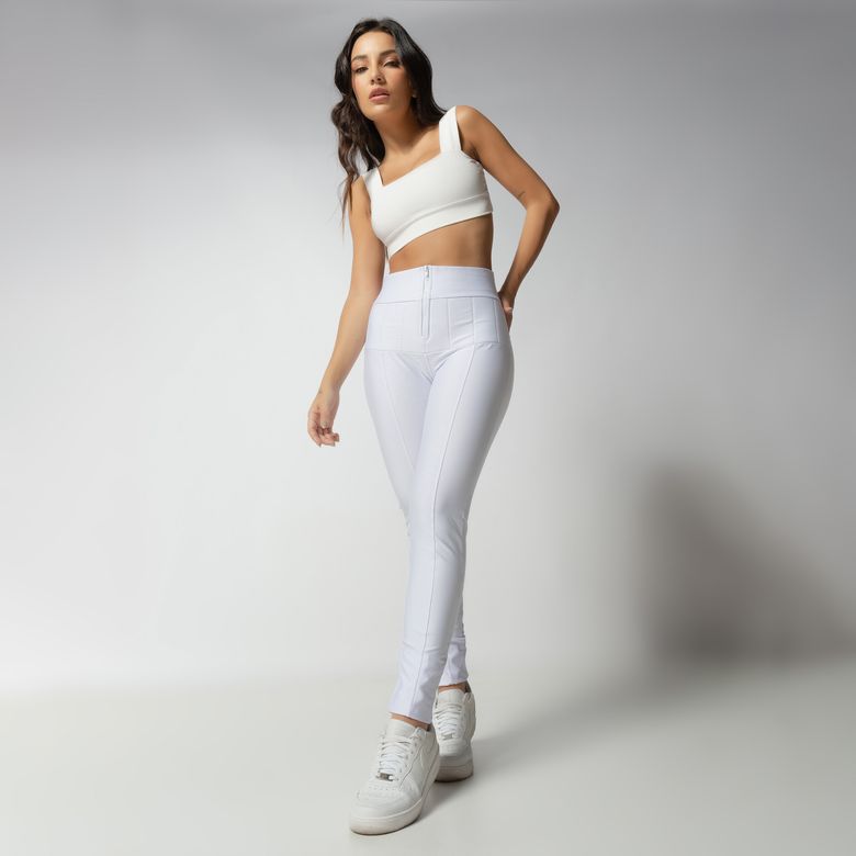 White Lipo Effect Pants With Zipper LG2262