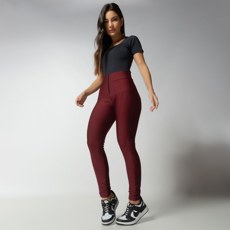 Red Lipo Effect Pants With Zipper LG2263